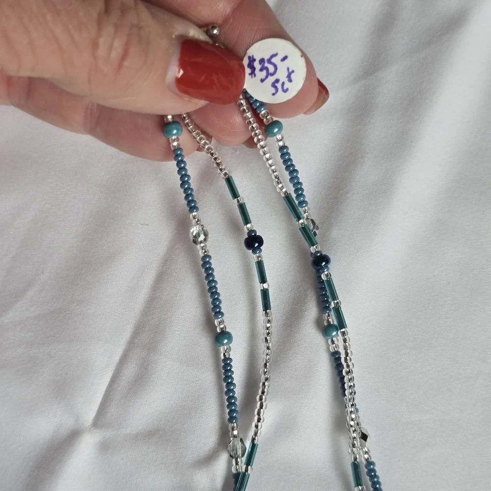 Blue and Silver Feather Pendant Necklace And Earrings, Hand crafted, New